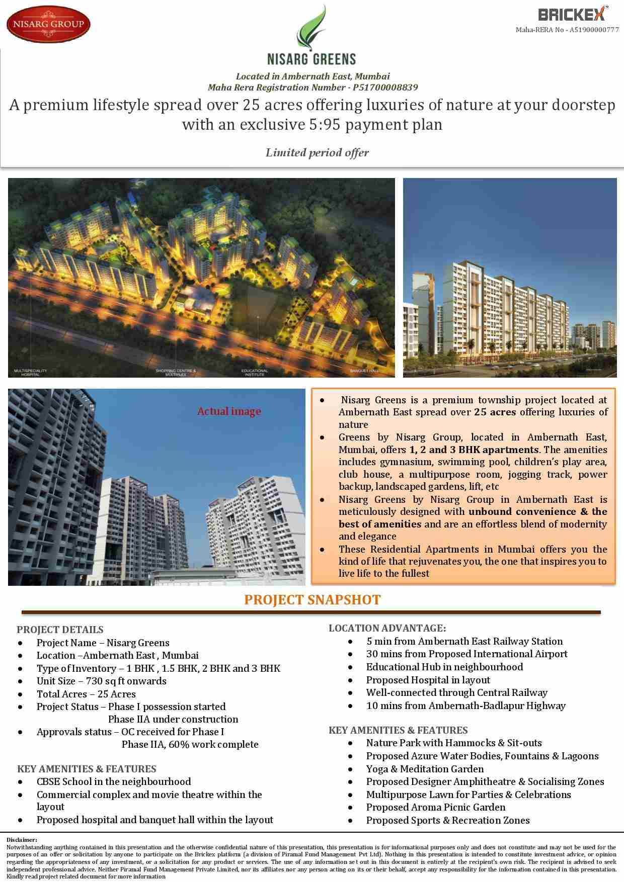 Avail an exclusive 5:95 payment plan at Nisarg Greens in Mumbai Update